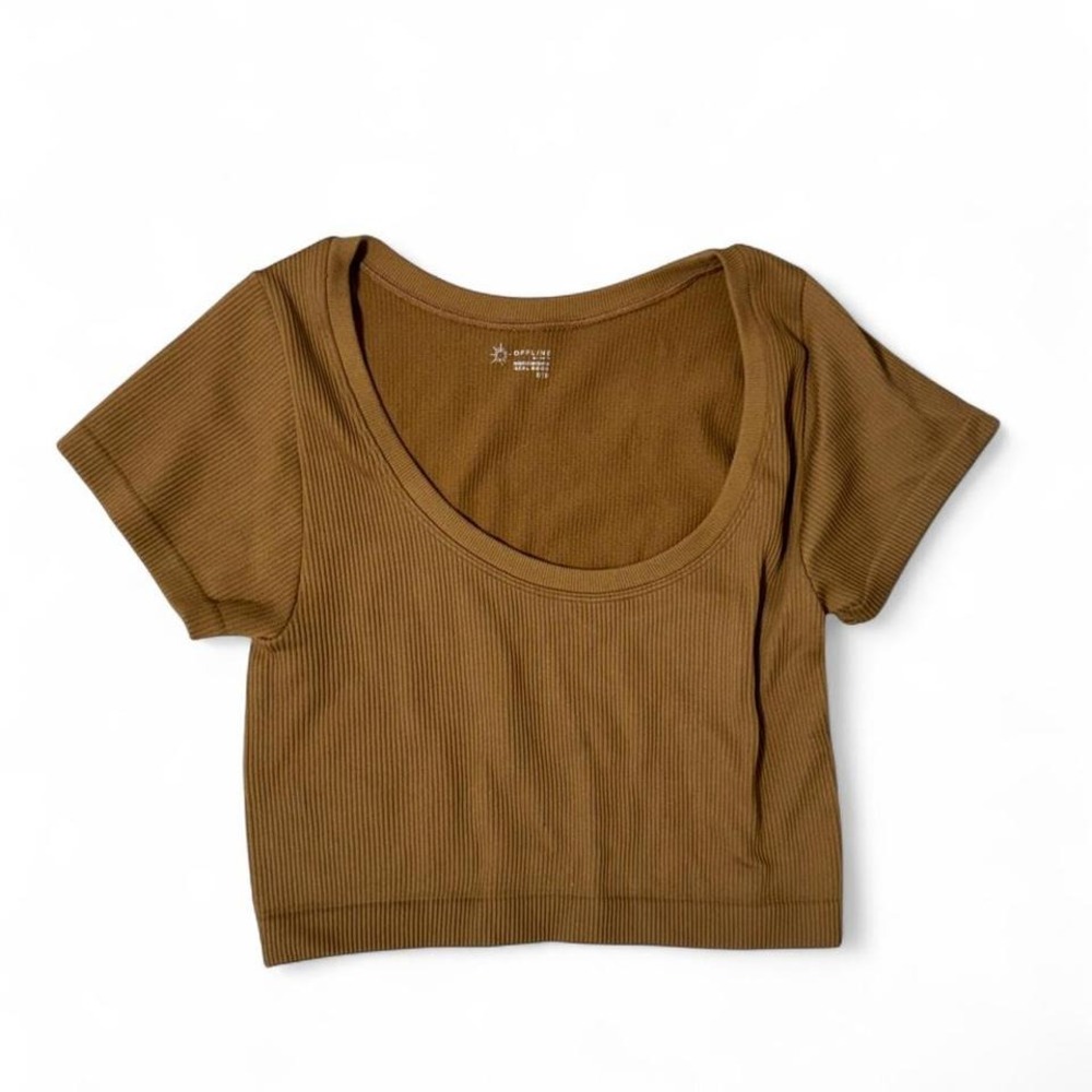 Brown offline by aerie seamless cropped workout top size‎ medium